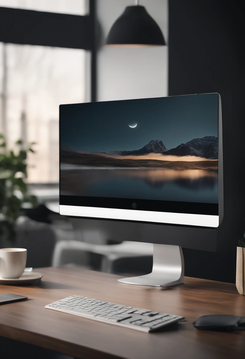 a high-resolution shot of a blank Canva mockup displayed on a large, high-definition monitor, with a sleek and modern workspace surrounding it, showcasing the professionalism and versatility of the design platform