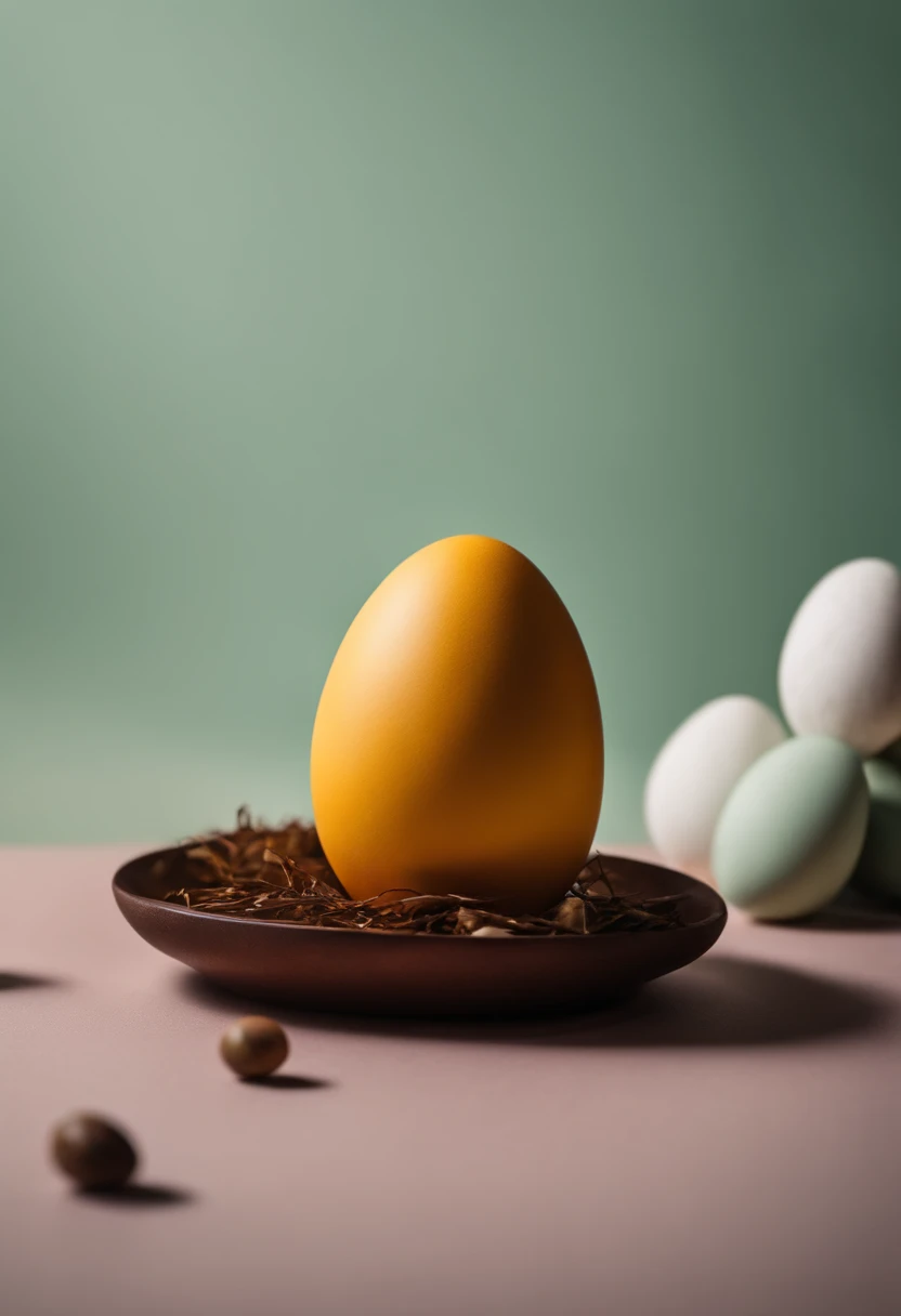 a minimalist shot of a bold, solid-colored background with a single, strategically placed Easter egg or decoration, creating a visually impactful and clean composition that highlights the simplicity and beauty of the Easter theme