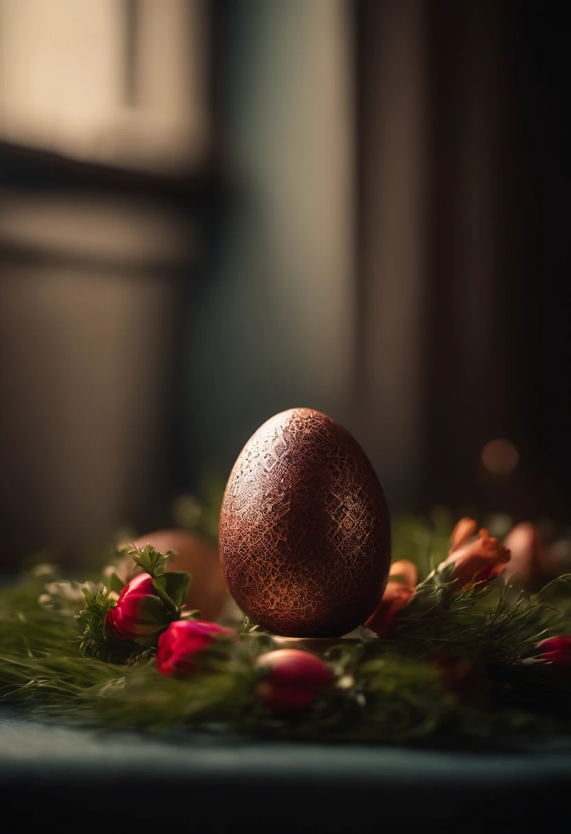 a minimalist shot of a bold, solid-colored background with a single, strategically placed Easter egg or decoration, creating a visually impactful and clean composition that highlights the simplicity and beauty of the Easter theme