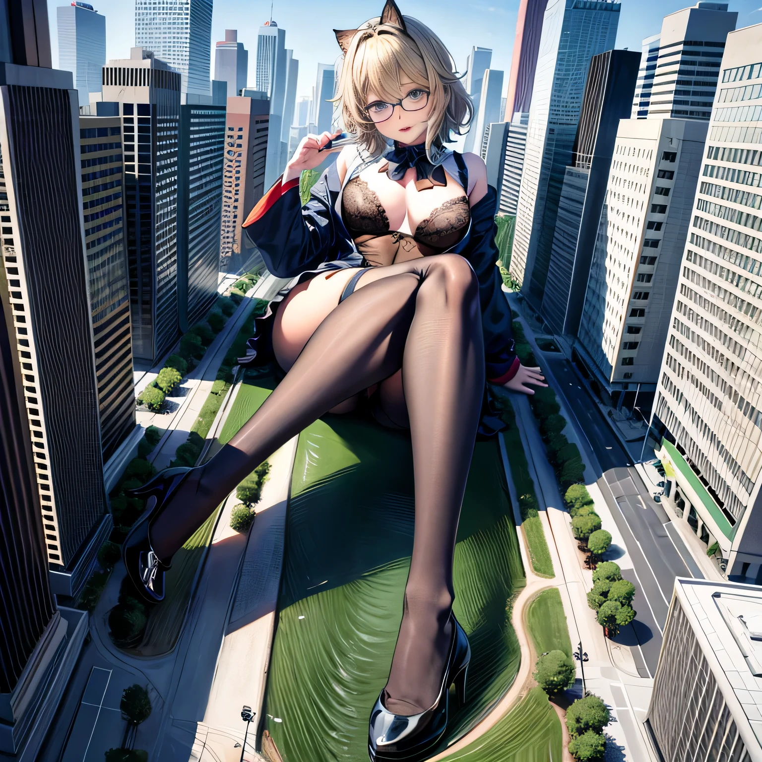 Multiple girls, der riese art, 非常に詳細なder rieseショット, der riese, Shorthair, Giant woman bigger than a skyscraper, Wearing rimless glasses, Colossal tits, Big ass, Underwear, lace bra, Lace panties, Black pantyhose, I can see my toes through my pantyhose, hands off shoes, very small metropolis, Trying to destroy a miniature metropolis, Full body depiction, nffsw, giga der riese, der riese, Black pantyhose, Stomping City,crash city,Small town,micro city,