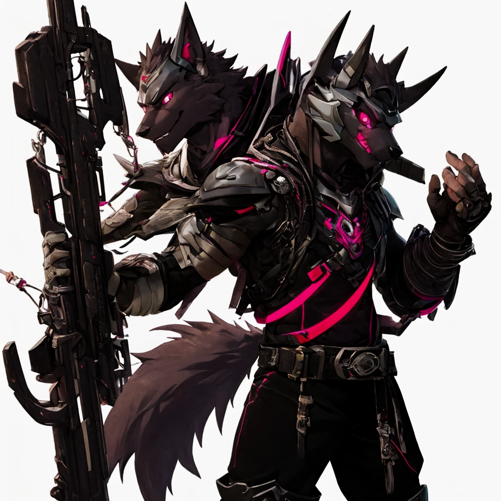 perssonage cyber punk,Epcot,Tech style,pessoa solo,corpo branco,orelhas brancas,cabelos brancos,Branco geral,Olhos amarelo-alaranjados,Cauda de lobo,Orcs lobo,jovem,Use uma camisa de manga curta,Tela ultraclara,linhas suaves