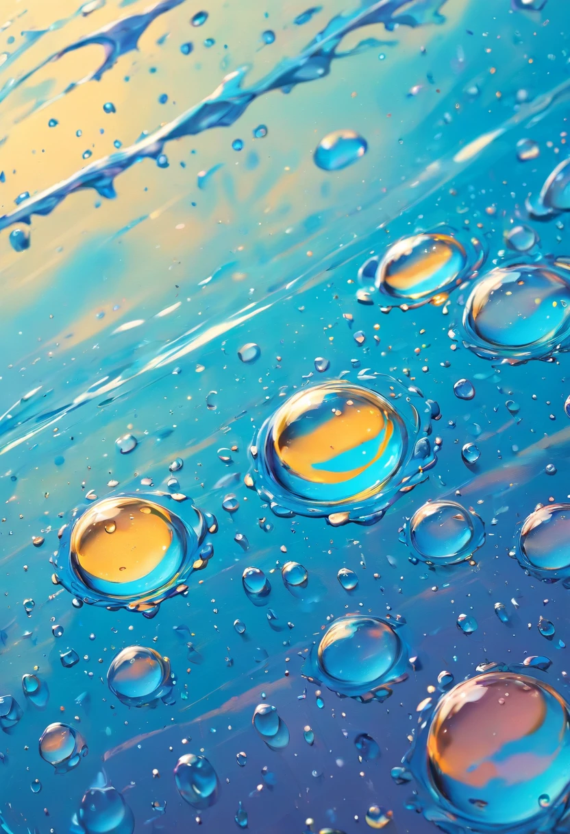 an abstract shot of water droplets on a vibrating surface, with multiple droplets creating unique and unpredictable patterns, showcasing the chaos and beauty that arises from the influence of vibration on water