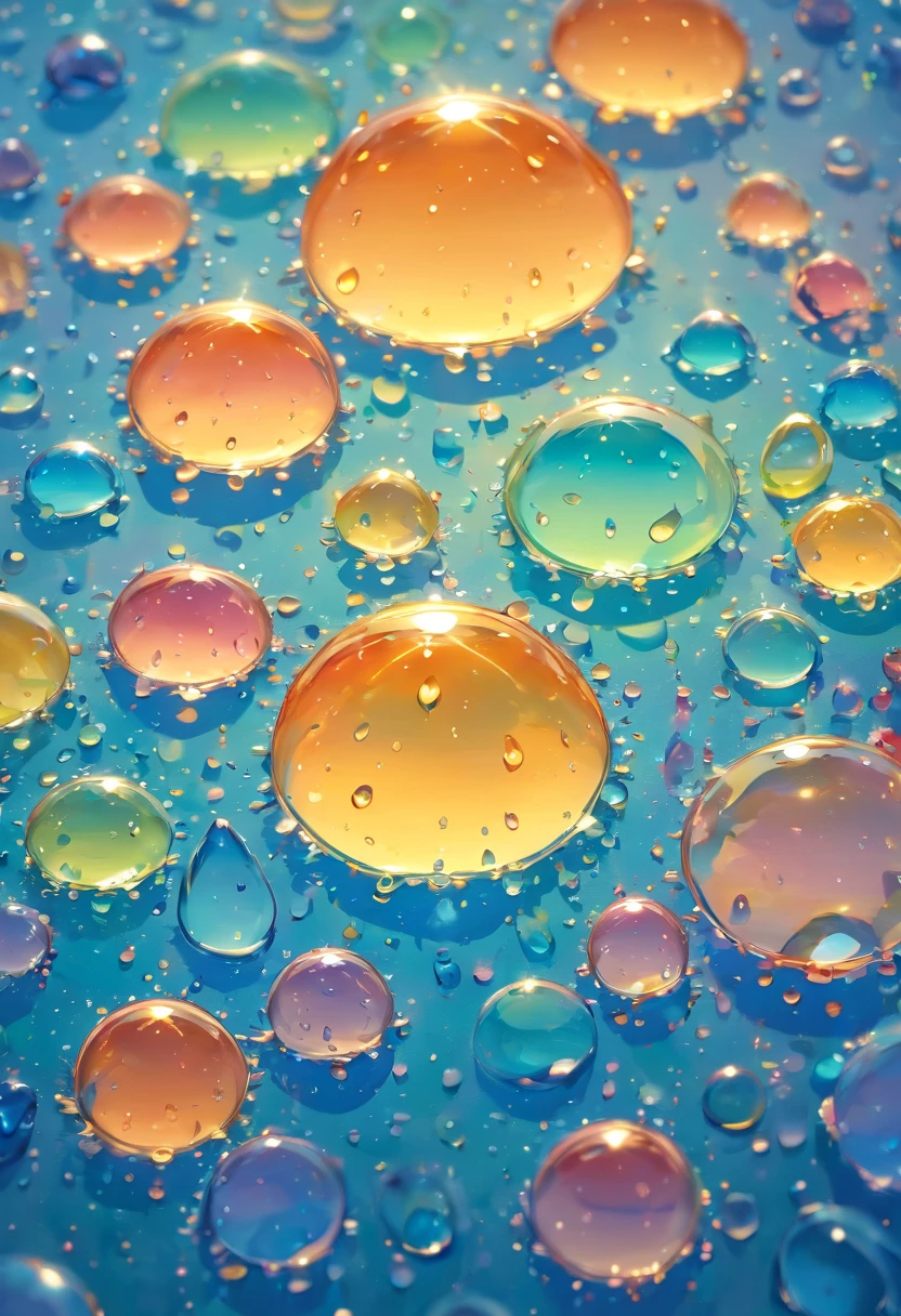 an abstract shot of water droplets on a vibrating surface, with multiple droplets creating unique and unpredictable patterns, showcasing the chaos and beauty that arises from the influence of vibration on water