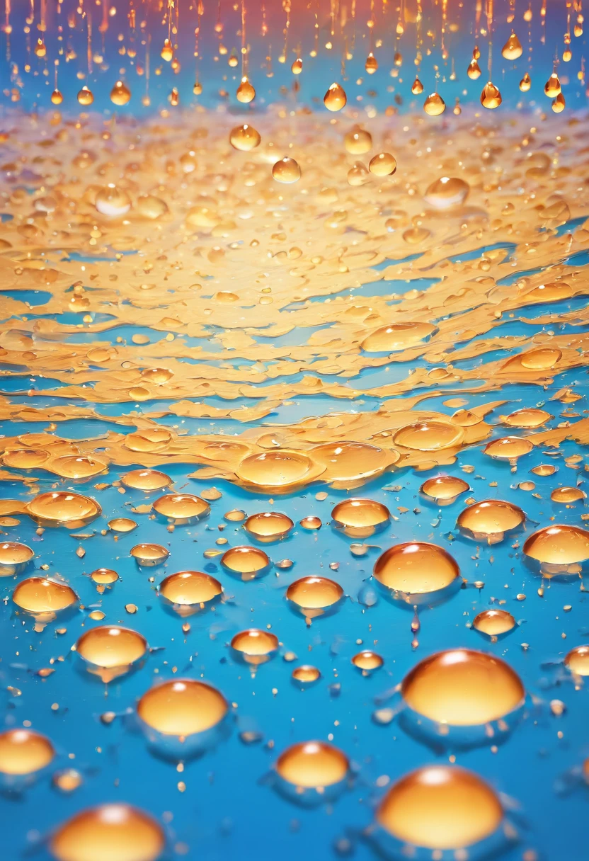 an abstract shot of water droplets on a vibrating surface, with multiple droplets creating unique and unpredictable patterns, showcasing the chaos and beauty that arises from the influence of vibration on water