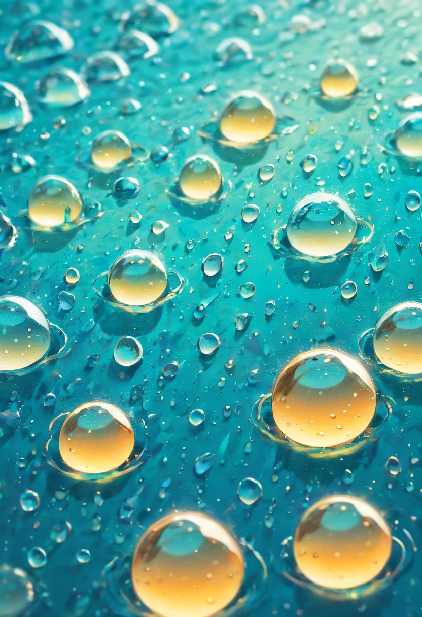 an abstract shot of water droplets on a vibrating surface, with multiple droplets creating unique and unpredictable patterns, showcasing the chaos and beauty that arises from the influence of vibration on water