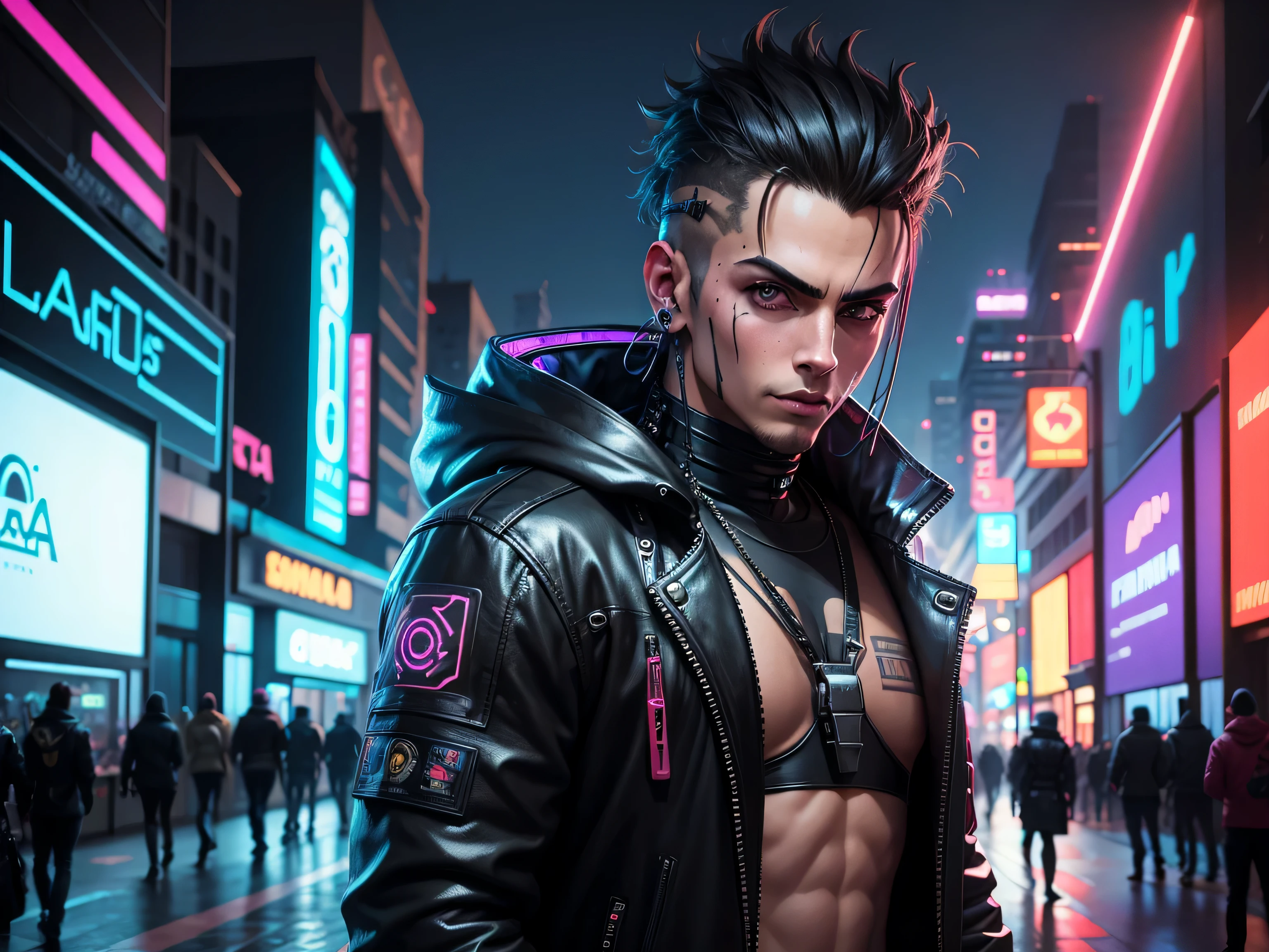 Cambiar fondo cyberpunk chico guapo,Cara realista, 8k,ultra realista