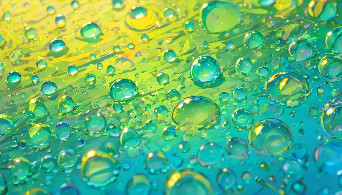 an abstract shot of water droplets on a vibrating surface, with multiple droplets creating unique and unpredictable patterns, showcasing the chaos and beauty that arises from the influence of vibration on water