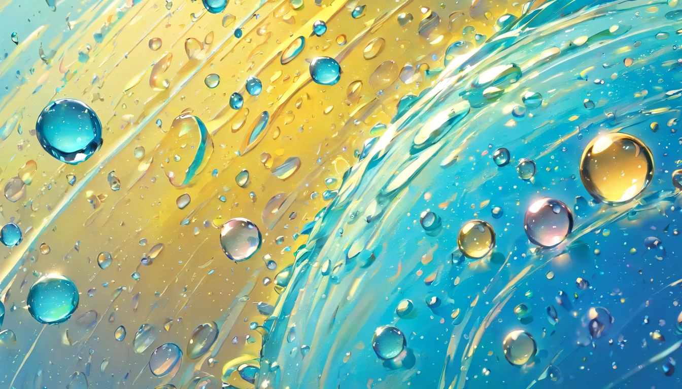 an abstract shot of water droplets on a vibrating surface, with multiple droplets creating unique and unpredictable patterns, showcasing the chaos and beauty that arises from the influence of vibration on water