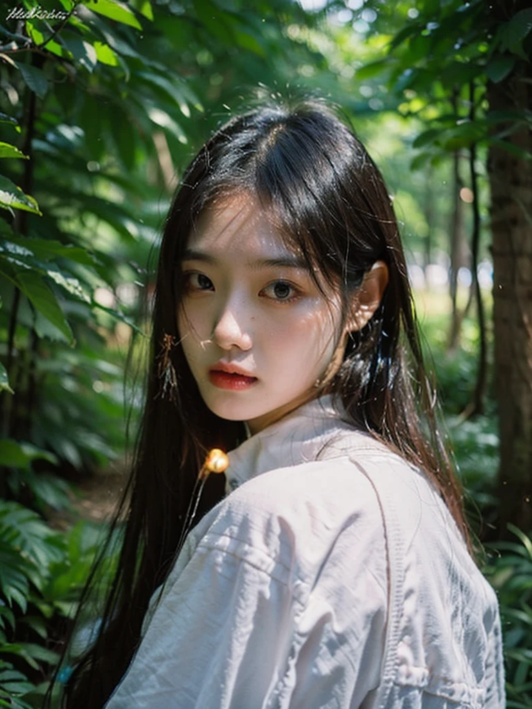 Costumes, long whitr hair, girl, largeeyes, Green Mountains and Green Water,