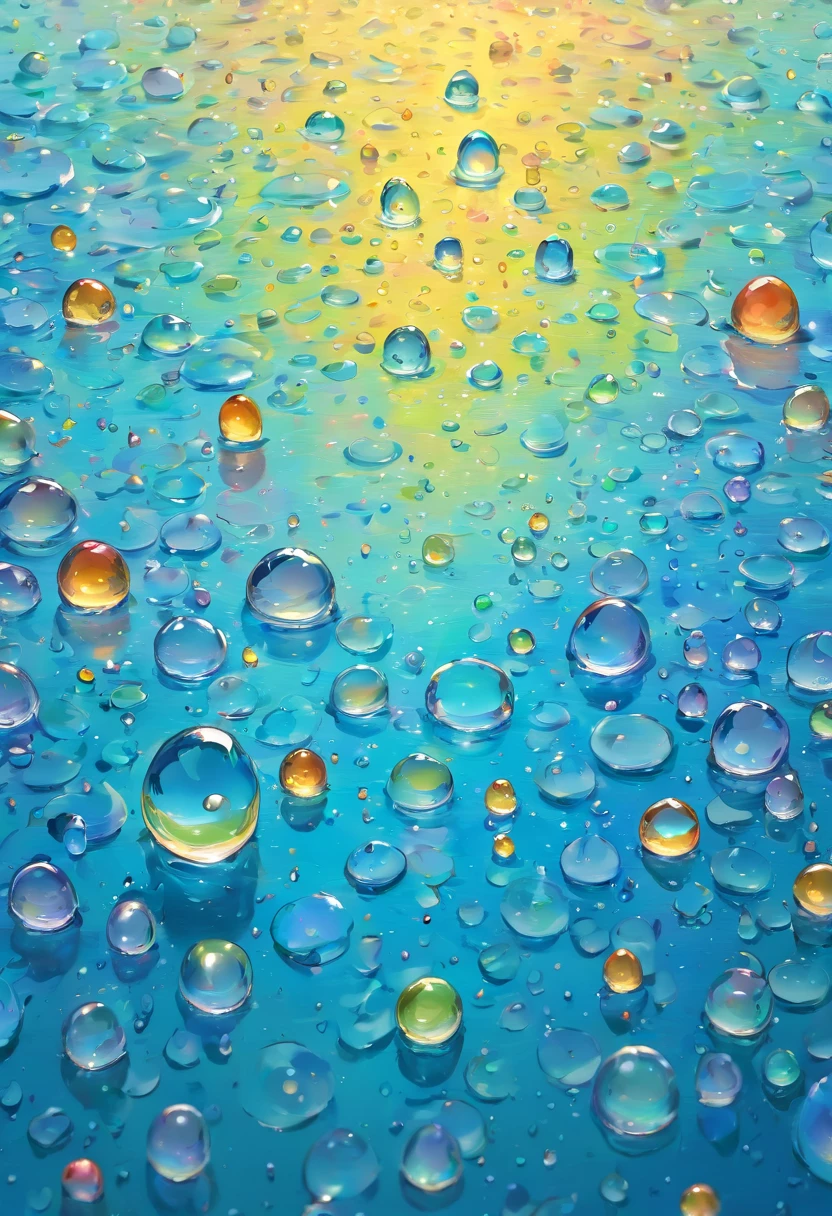 an abstract shot of water droplets on a vibrating surface, with multiple droplets creating unique and unpredictable patterns, showcasing the chaos and beauty that arises from the influence of vibration on water