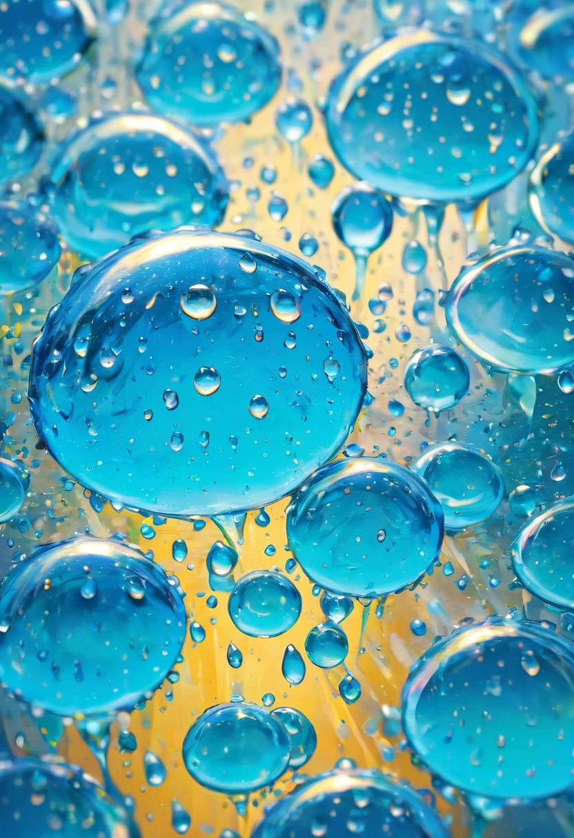 an abstract shot of water droplets on a vibrating surface, with multiple droplets creating unique and unpredictable patterns, showcasing the chaos and beauty that arises from the influence of vibration on water