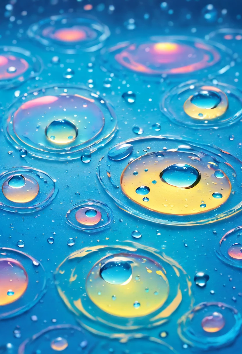 an abstract shot of water droplets on a vibrating surface, with multiple droplets creating unique and unpredictable patterns, showcasing the chaos and beauty that arises from the influence of vibration on water