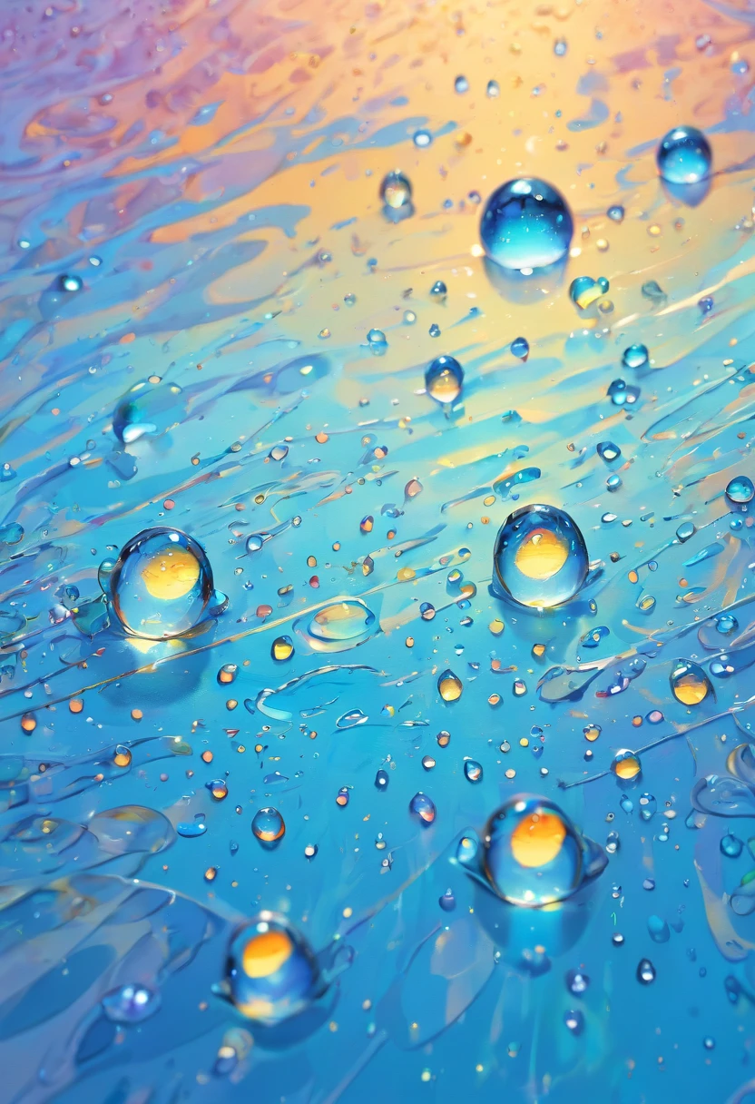 an abstract shot of water droplets on a vibrating surface, with multiple droplets creating unique and unpredictable patterns, showcasing the chaos and beauty that arises from the influence of vibration on water