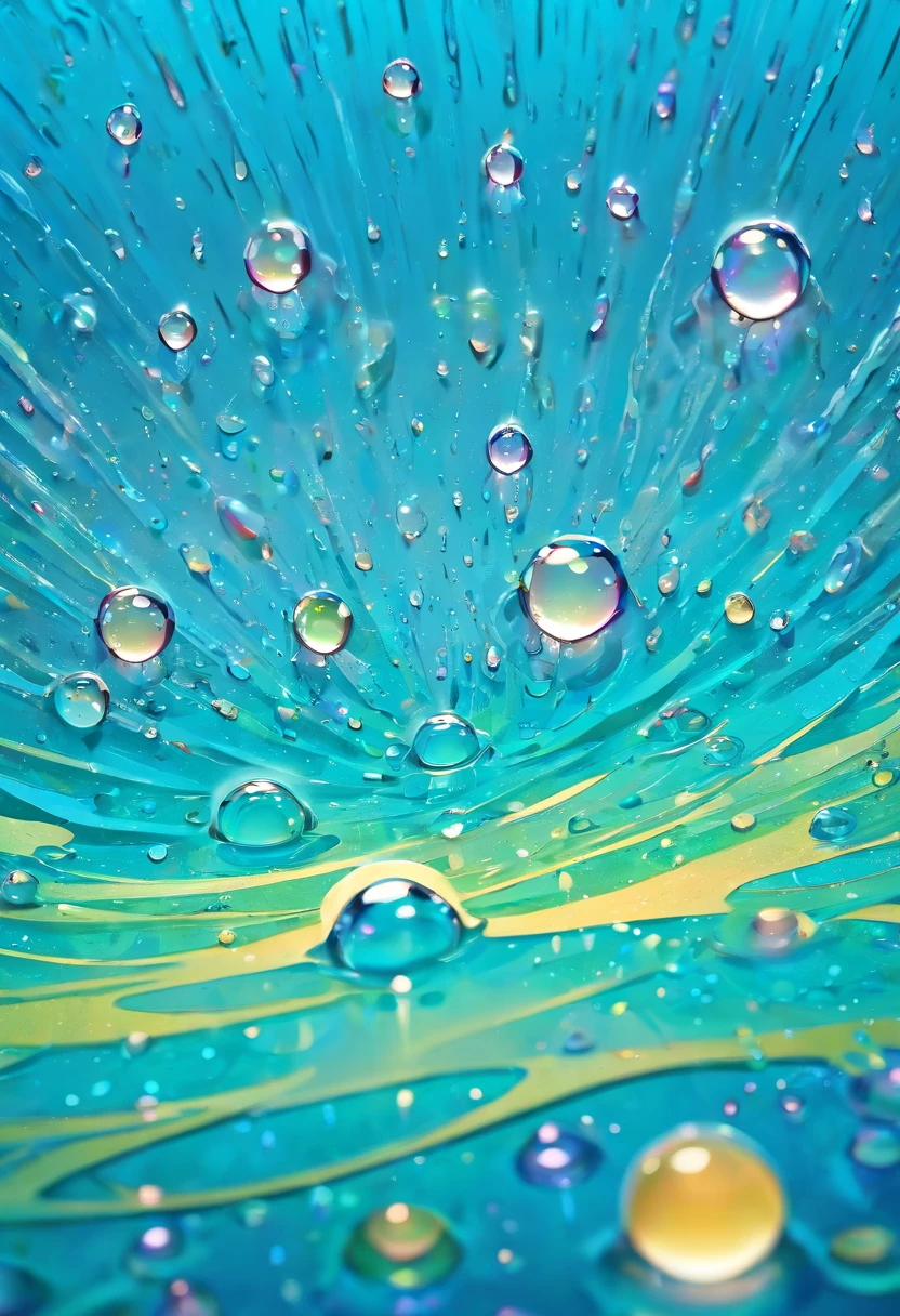 an abstract shot of water droplets on a vibrating surface, with multiple droplets creating unique and unpredictable patterns, showcasing the chaos and beauty that arises from the influence of vibration on water