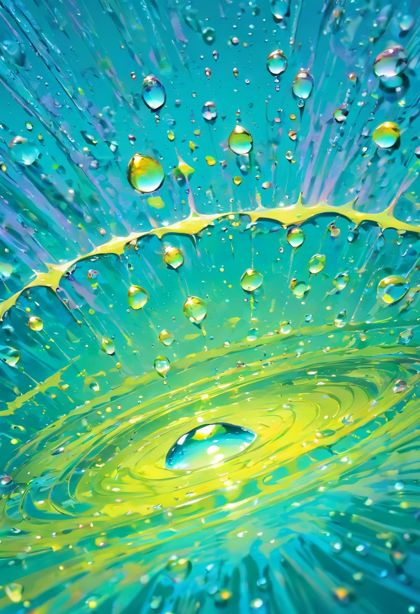 an abstract shot of water droplets on a vibrating surface, with multiple droplets creating unique and unpredictable patterns, showcasing the chaos and beauty that arises from the influence of vibration on water