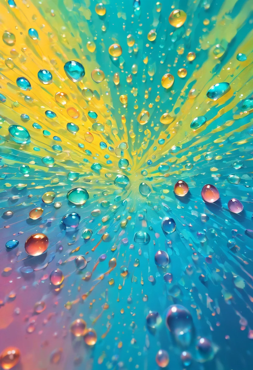 an abstract shot of water droplets on a vibrating surface, with multiple droplets creating unique and unpredictable patterns, showcasing the chaos and beauty that arises from the influence of vibration on water