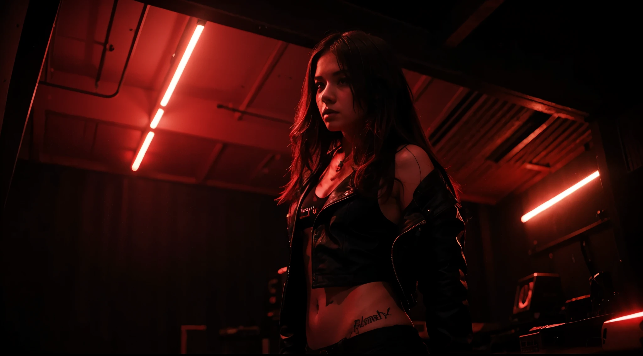 a hardcore girl in music cover artist with dark and red theme
