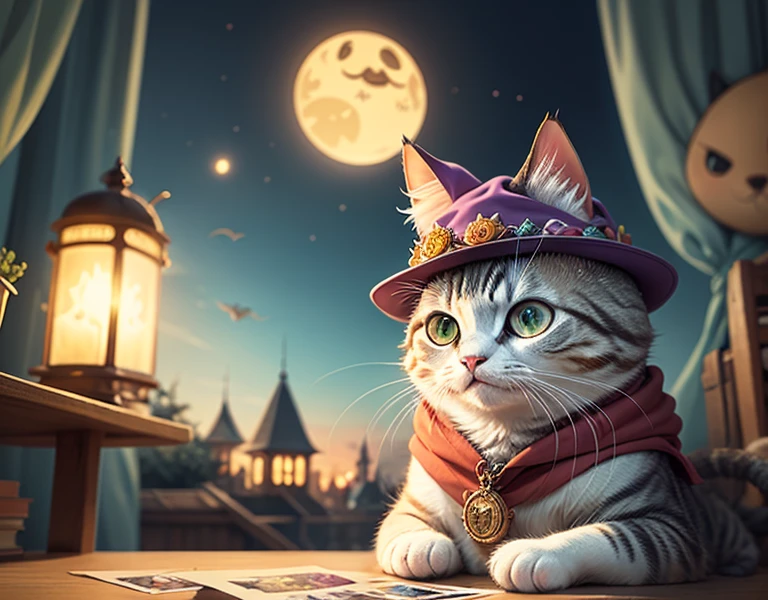 cat with wizard hat, art for sticker cat, colorful art for sticker