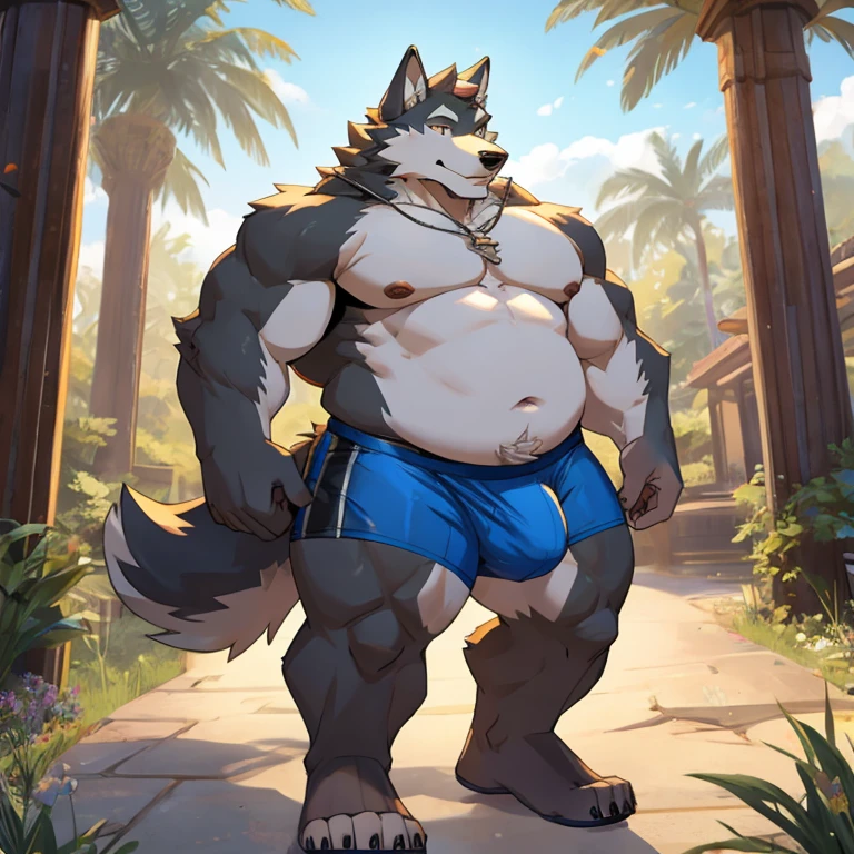 Chubby wolf with a giant bulge in his underwear