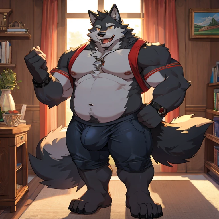 Chubby wolf with a giant bulge showing his penis