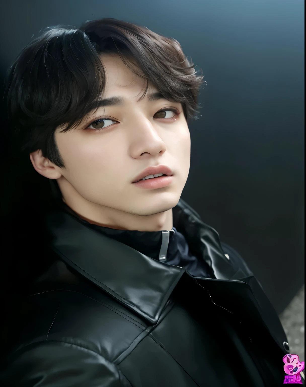 um close up de uma pessoa usando uma jaqueta preta e uma gravata, Jungkook, Jimin\Plump lips, Jimin, Jimin\'s right eyelid swollen, Hyung Tae, wan adorable korean face, Bts, Yoongi de cabelos pretos, Jinyoung Canela, park Jimin, TaeJune Kim, Kim Doyoung, portrait of kpop idol, foto de perfil headshot