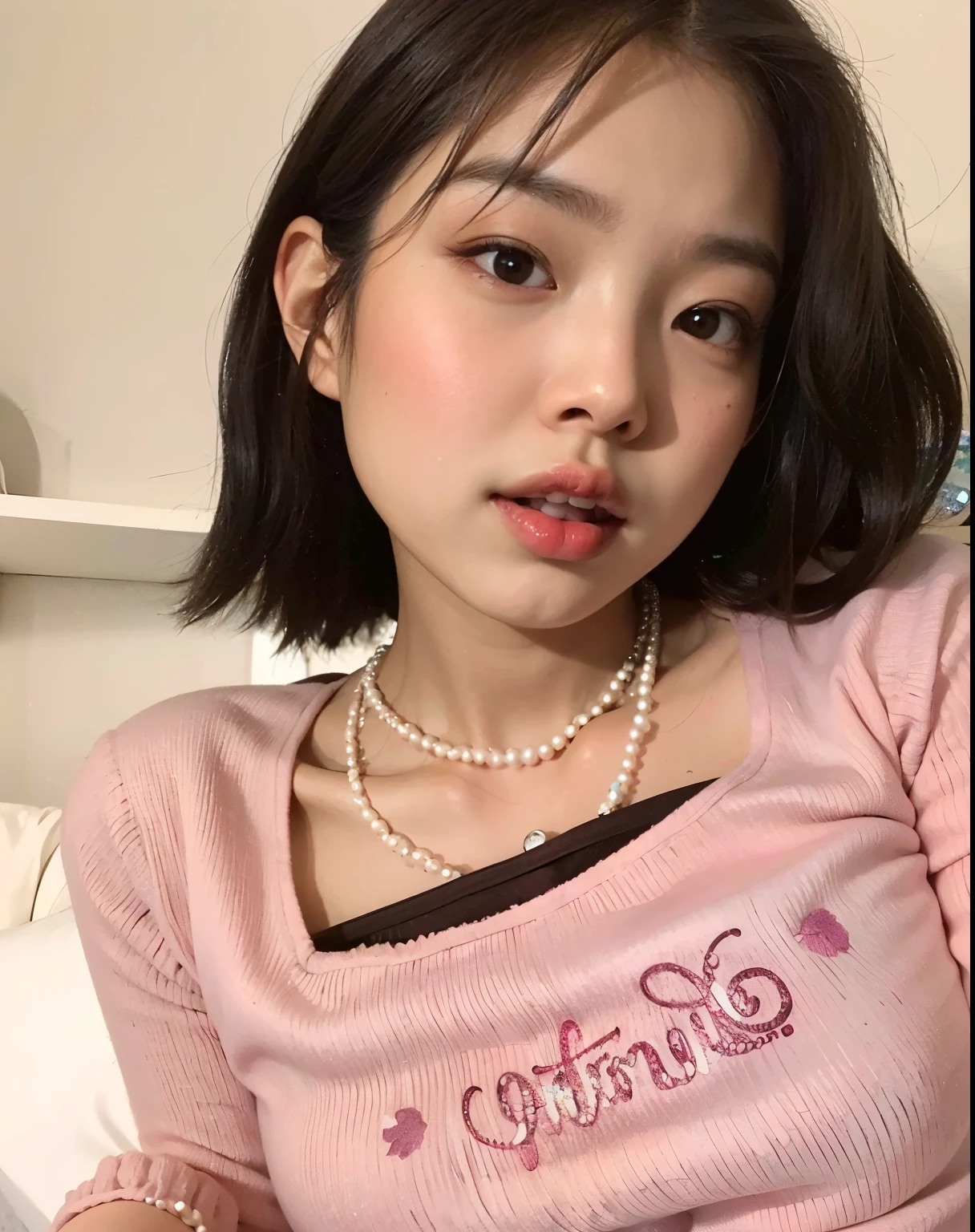 arafed Garota asiática with a pearl necklace and a pink shirt, menina coreana, jennie blackpink, Ulzzang, Kim Jennie blackpink, Jennie , Garota asiática, jovem bonito wan rosto asiático, moça de 19 anos, Dom Yunjoo, young Garota asiática, Jennie Kim, foto de perfil, linda mulher coreana jovem