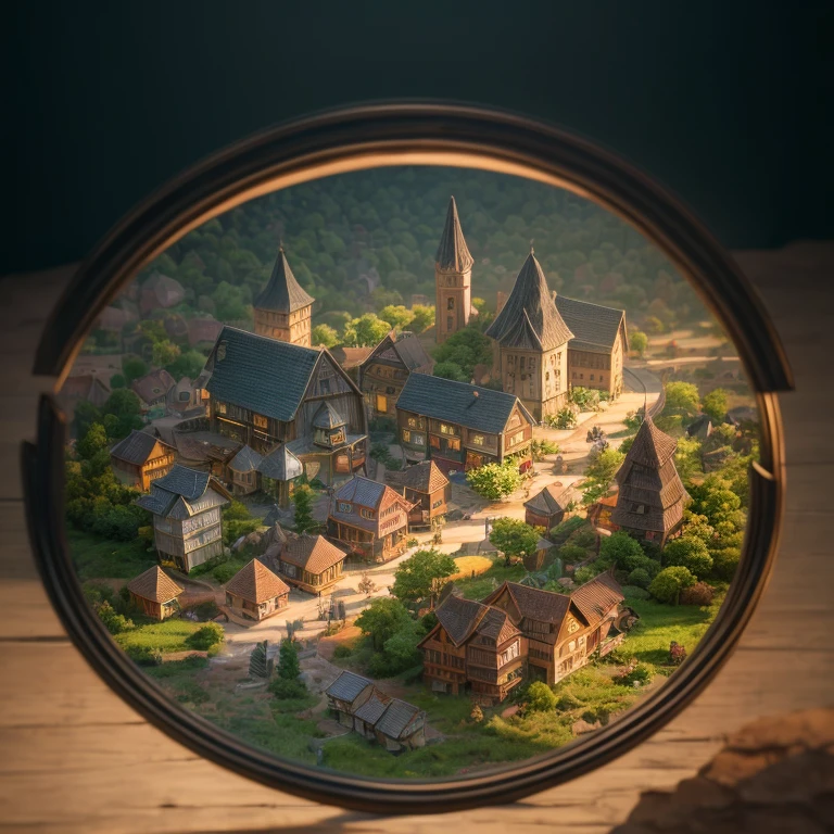 (Tilt-Shift:1.4), Villagers Village (extremely colorful, Best quality, high detailed, Masterpiece, Cinematic Lighting, 4K, Chiaroscuro)
