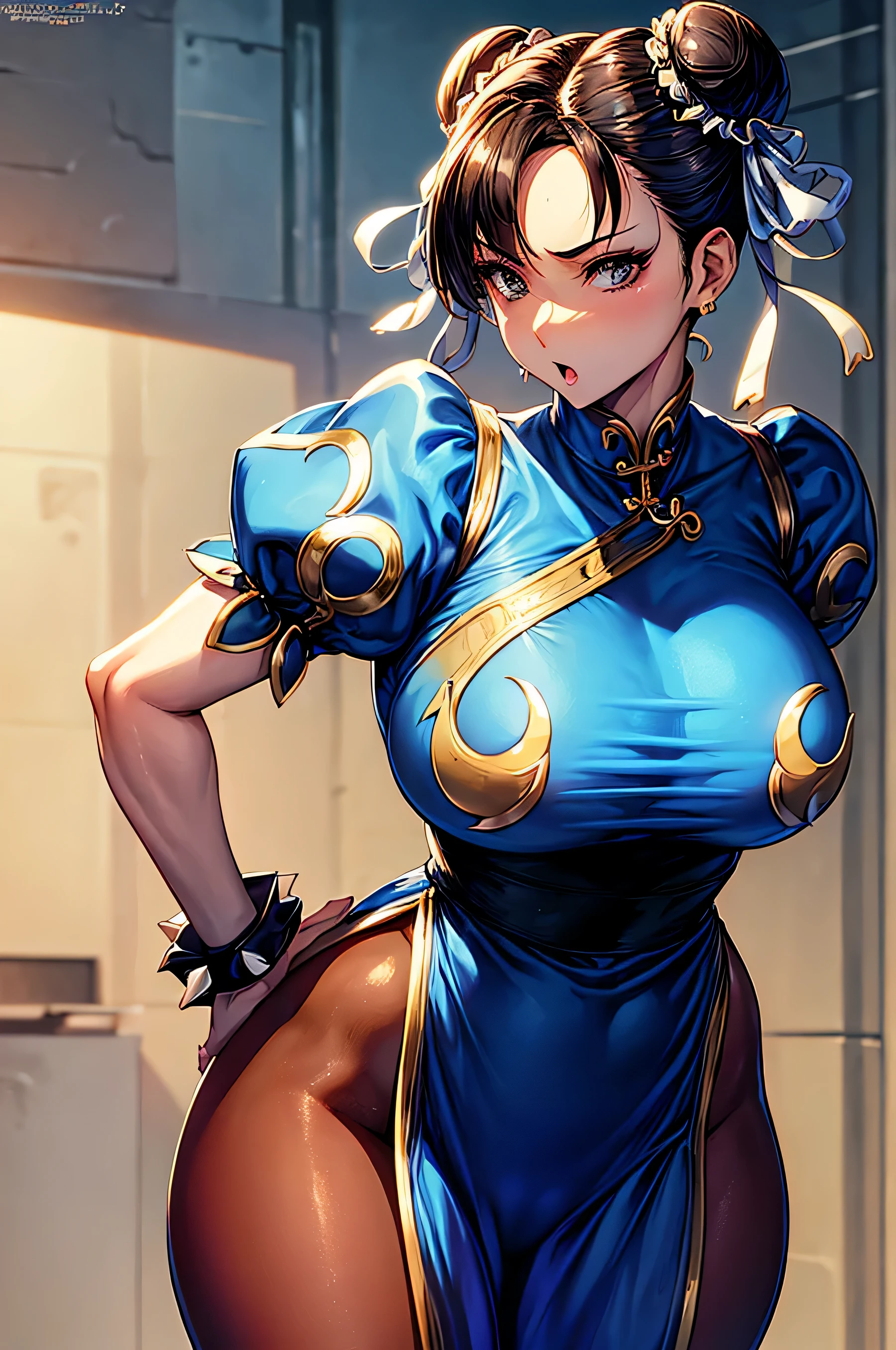 girl with, chun li, Gloss, Beautiful thin thighs, stiff nipple, thick eyebrow, smooth and firm buttocks, large full breasts, Very happy, Salaryman in short clothes, Sexy, ​masterpiece,mekosji,(((Slouching,Sticking out the buttocks))), (penetration: 1.2),actionpose,first act, Fingers４Bokenで親Fingers１Boken,