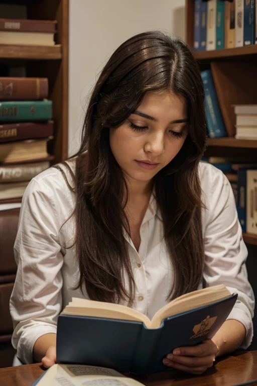 pessoa lendo livro com capa escrito 2024