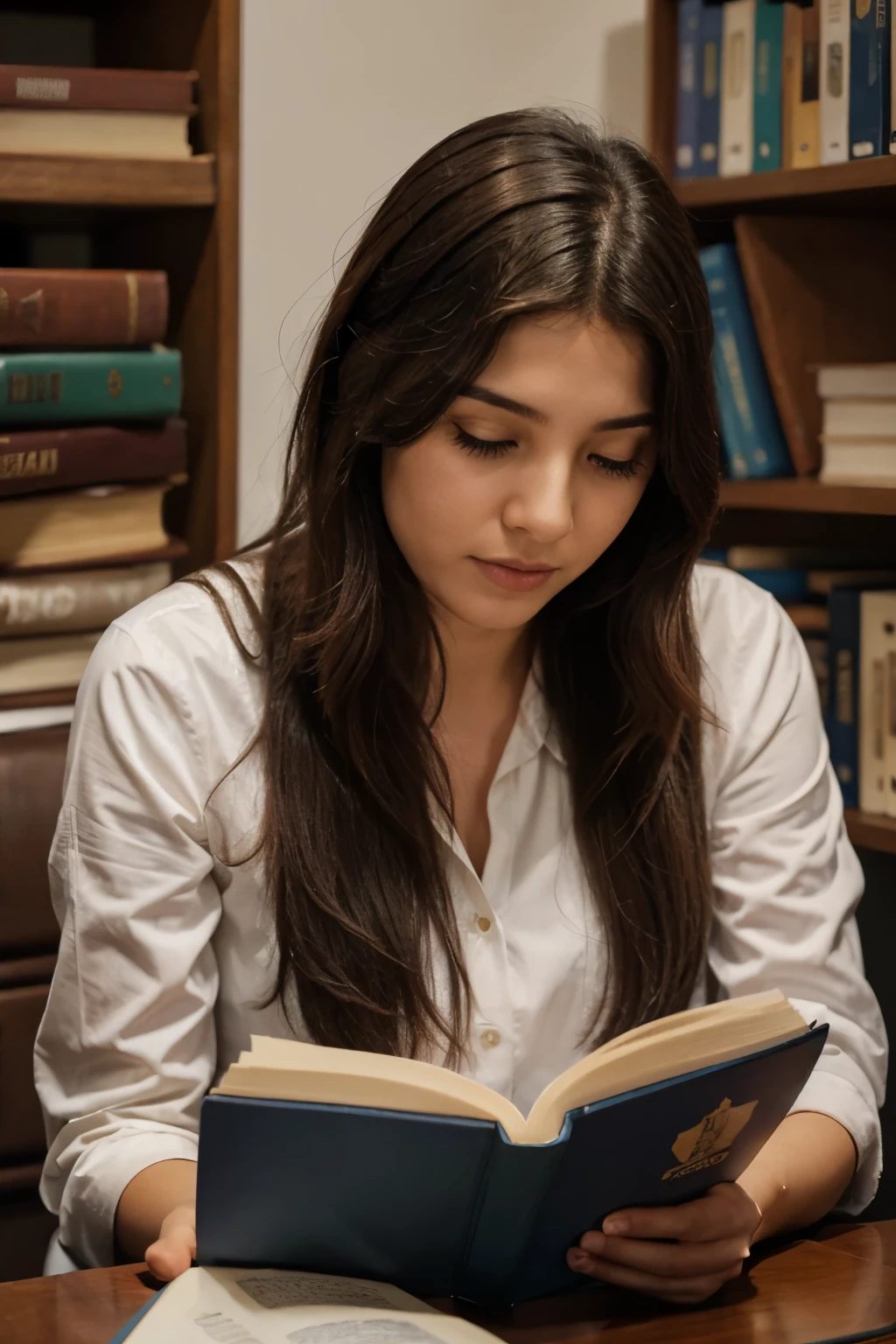pessoa lendo livro com capa escrito 2024