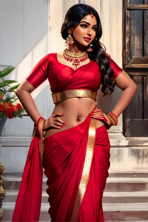 red sari posing for a picture, featured on instagram, seductive, angular, , hot, sexy