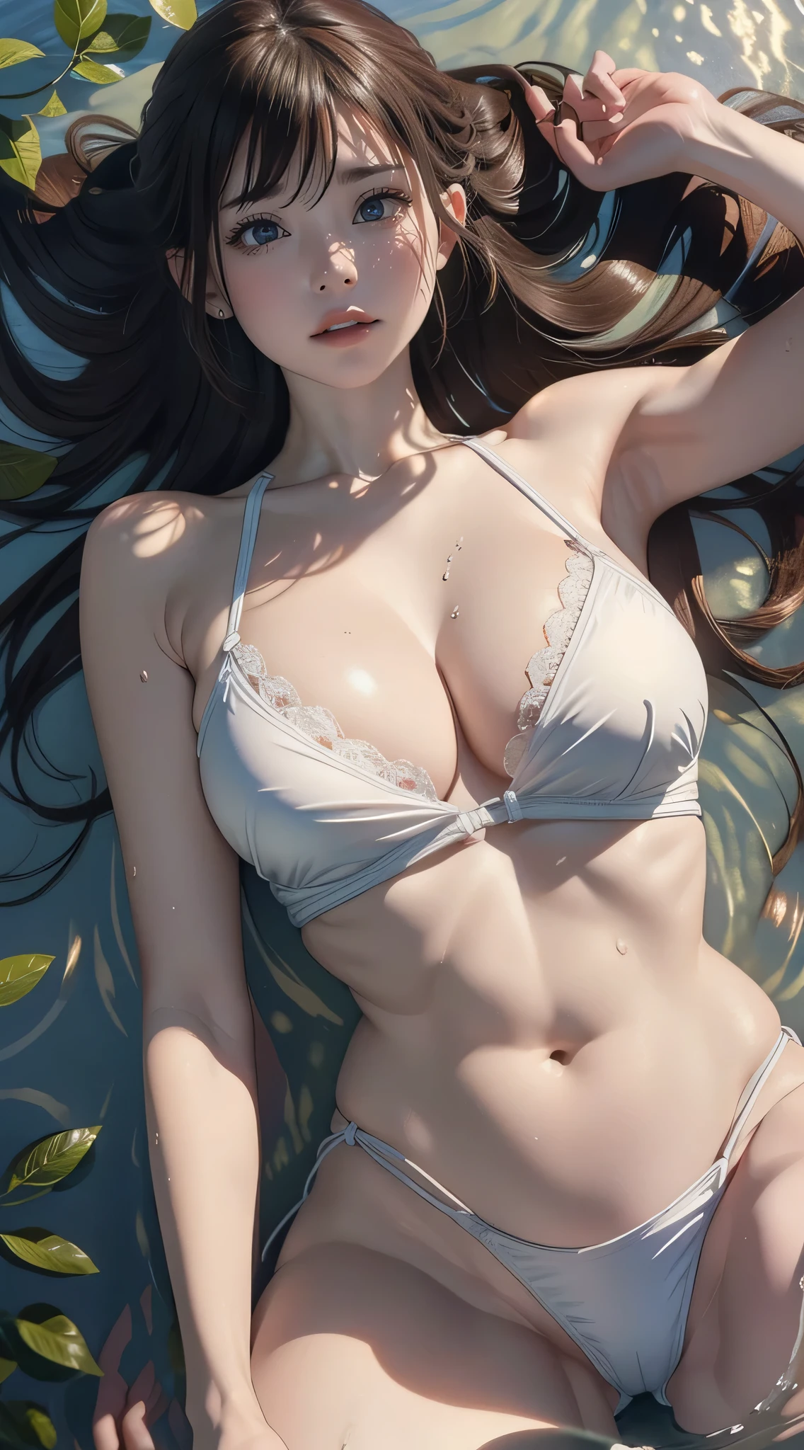 (Over Head Shot:1.2),NSFW,(Pornographic Images),(Breast squeeze:1.2),Onsen,(Floating in water:1.2),(Lying),(on back),(Arched back:1.2),(Spread legs),(soaked),1girl in,(Ultra detailed skin),Curve,Petite,Beautiful breasts,(Large breasts),pale skin,pointed breast,Erect nipples,(Fantasy Art,Highest image quality,Hyperrealist portrait,(8K),Ultra-realistic,Best Quality, High quality, High Definition, High quality texture,high detailing,Beautiful detailed,fine detailed,extremely details CG,Detailed texture,realistic representation of face,masutepiece,presence,Dynamic,Bold),(super thin hair),(ultra soft hair),(ultra straight hair:1.5),Swept long bangs,Extra bright coppery amber hair,Hair over one eye,Clothed,School uniform