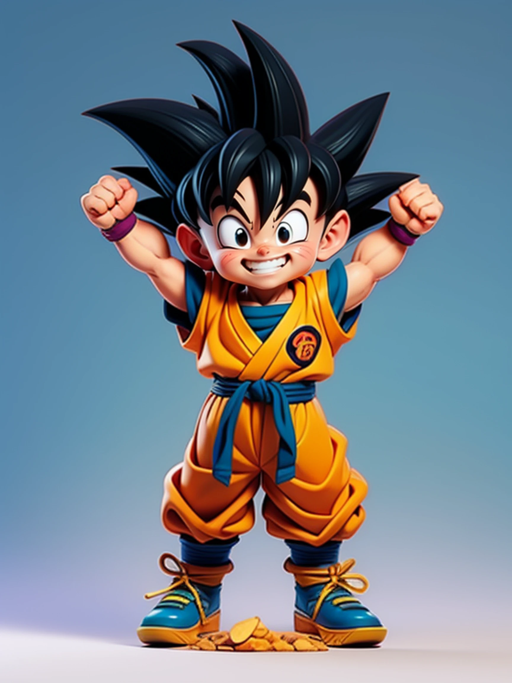 1 man, solo, Son goku with both arms up, genkidama, simple background, akira toriyama style, dragon ball. sticker, gran calidad, vector, HD, happy face, smiling