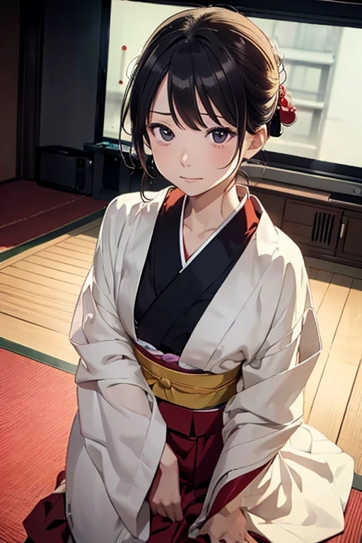 (8K), (Best Quality), (masutepiece: 1.2) Packed theater Rakugo storyteller telling a story Frontal shot