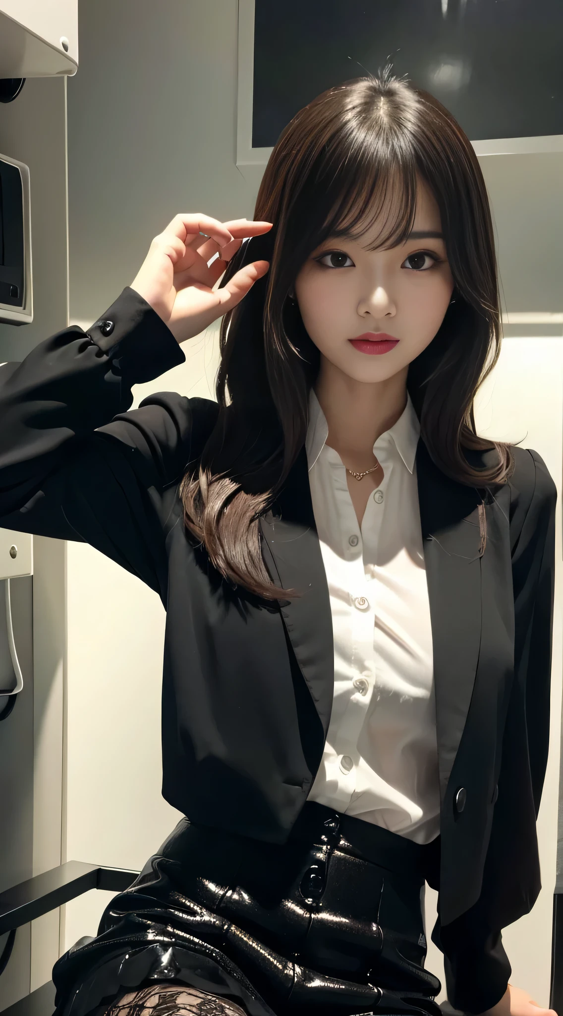LTRA Details、japanes、Fascinating beauty、Dainty woman、Piercing eyes、Cool Girl、Wavy Hair、Suit、jaket、Blouse、tight skirts、Black pantyhose、shiny pantyhose、Evil Female Executive、Evil Fall、brainwash、lacy fabric、Glossy legs、black lipstick、Lip gloss、Smirk、wickedな表情、Suspicious look、Hollow eyes、wicked、Reaching out、Arms up、In the darkroom、Hold your hand over it、seductiv、Pendants