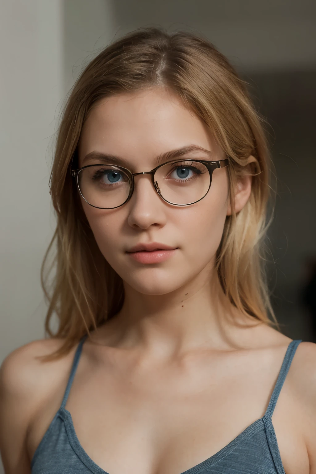 Girl masturbates to orgasm, girl blue eyes and blond hair,  girl with glasses, 40k, photography, masterpiece, best quality, dark gray background, 