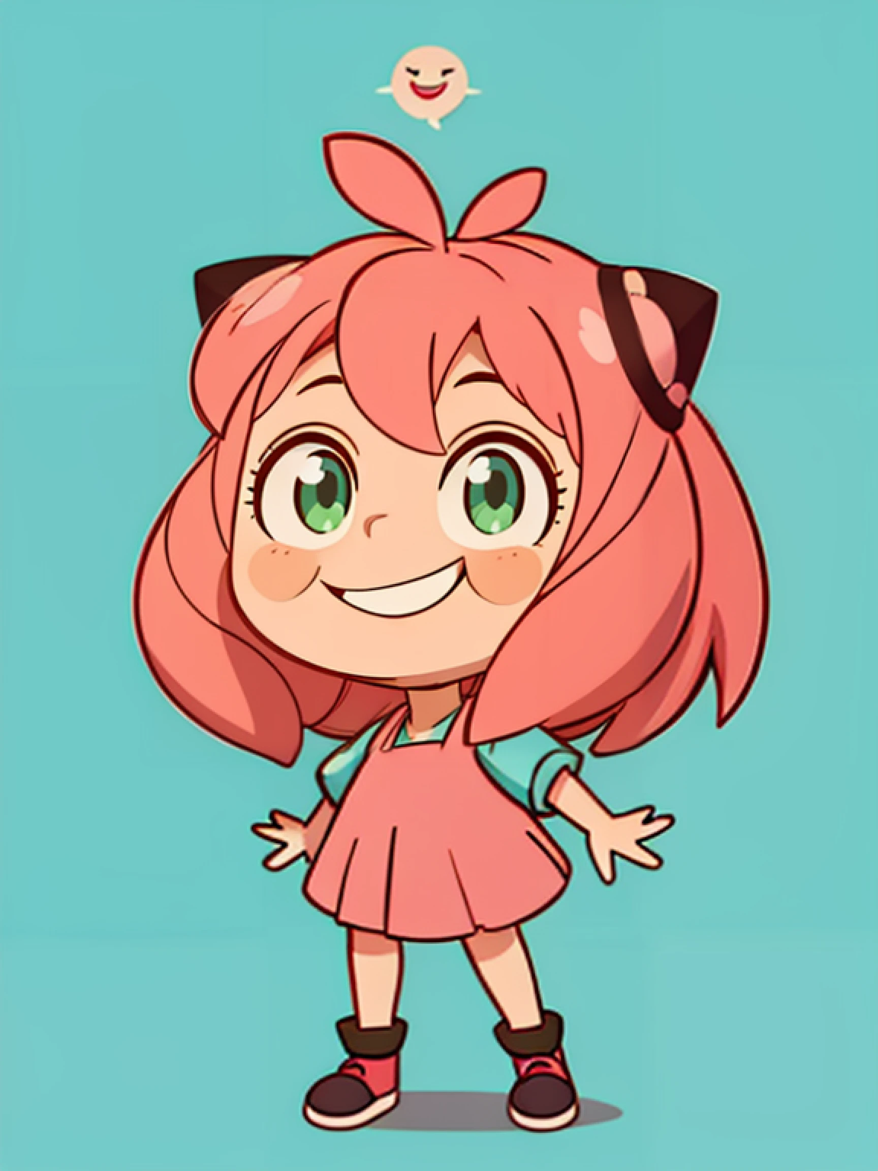 Anya smile, Anya forger, emoji, sticker, simple background, expressions, full body, pink hair