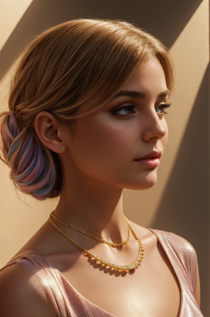 (RAW photo, best quality), (realistic, photo-Realistic:1.3), best quality, masterpiece, beautiful and aesthetic, 16K, (HDR:1.4), high contrast, (vibrant color:1.4), (muted colors, dim colors, soothing tones:0), cinematic lighting, ambient lighting, sidelighting, Exquisite details and textures, cinematic shot, Warm tone, (Bright and intense:1.2), wide shot, by xm887, ultra realistic illustration, siena natural ratio, half body view, 1970s retro hairstyle, pink siquen bodycon short dress, a beautiful Argentine girl, beautiful shimmering makeup, frosty lips, icy eyeshadow, a gold necklace, juicy lips, honey - colored eyes, Long Eyelashes, Hourglass body, thin waist, Sketch of a beautiful girl, portrait by Charles Miano, pastel drawing, illustrative art, soft lighting, detailed, more Flowing rhythm, elegant, low contrast, add soft blur with thin line,