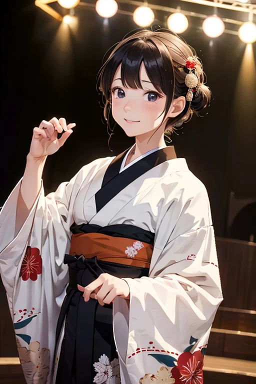 (8K), (Best Quality), (masutepiece: 1.2)　A cute rakugo storyteller who tells a story on stage　taken from the under