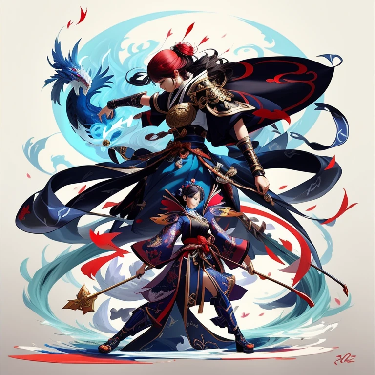 Painting of woman with dragon on shoulders, onmyoji detailed art, onmyoji, author：Hero, by Ryan Ye, League of Legends illustration, anime fantasy illustrations, Epic fantasy art style, More&#39;s art style, Jazz and Ross Drulus, proper style, Anime fantasy artwork, by Jason Chen