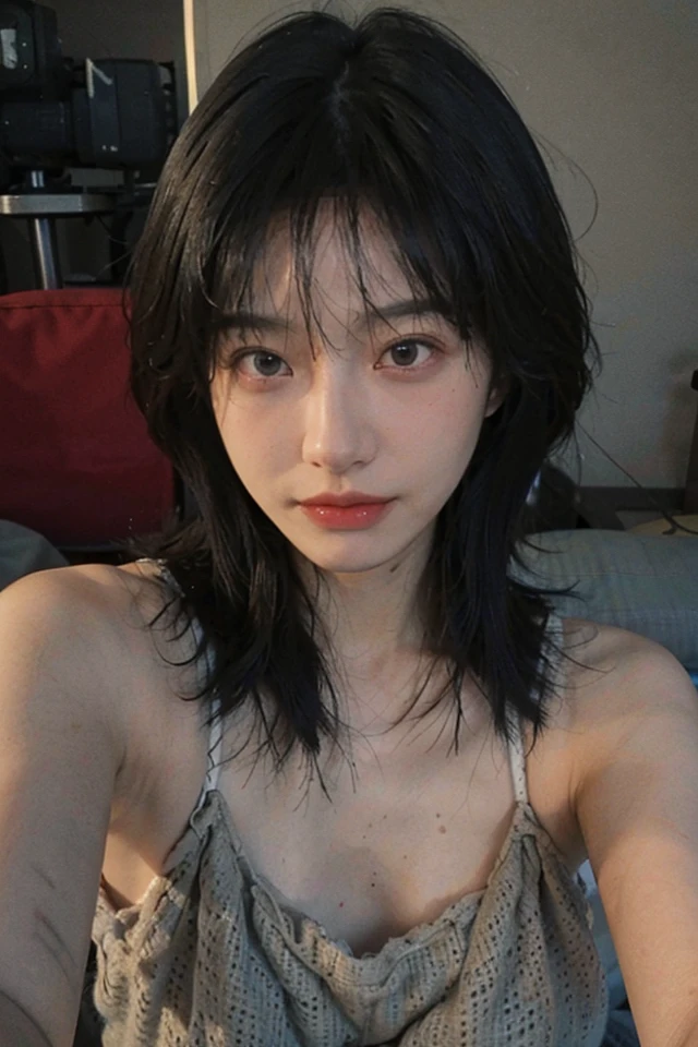 8K,Best quality, masterpiece, ultra high res, (photorealistic:1.4), raw photo, (Authentic skin texture:1.3), (film grain:1.3), (selfie angle),1girl,beautiful detailed eyes and face,masterpiece, best quality,close-up,upper bod,