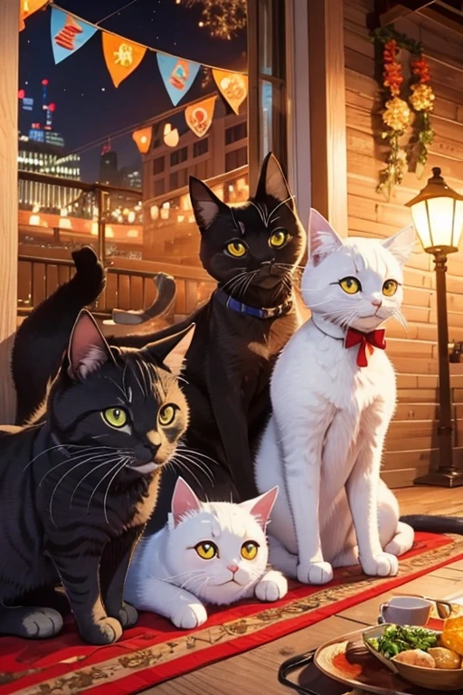 Many cats celebrating New Year