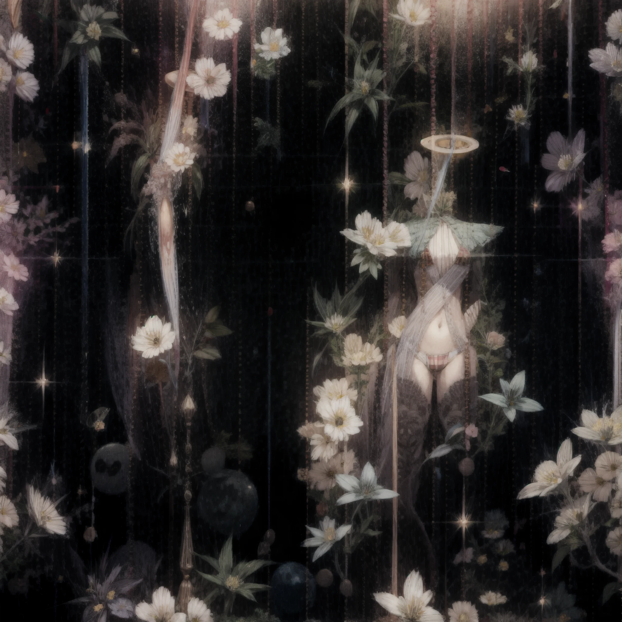 (Full of flowers, White and vivid colors, Acutance, Exposed:1.2, nipple:-0.9), (tiny idols laying in flower space:1.25), ((face variations, Hair variations)), { Navel | pretty Ass | (bikini made of only flowers:1.33) }, (portrayed in the finest quality and high resolution. The image should be ultra-detailliert, realistic, and (photorealistic:1.37) with a touch of rawness). { under the mesmerizing back lighting | concept art | enhancing the overall visual impact }. Whole Body proportions and all limbs are anatomically accurate . (no extra limbs), (Whole Body covered with flowers:2), Overflowing flowers .