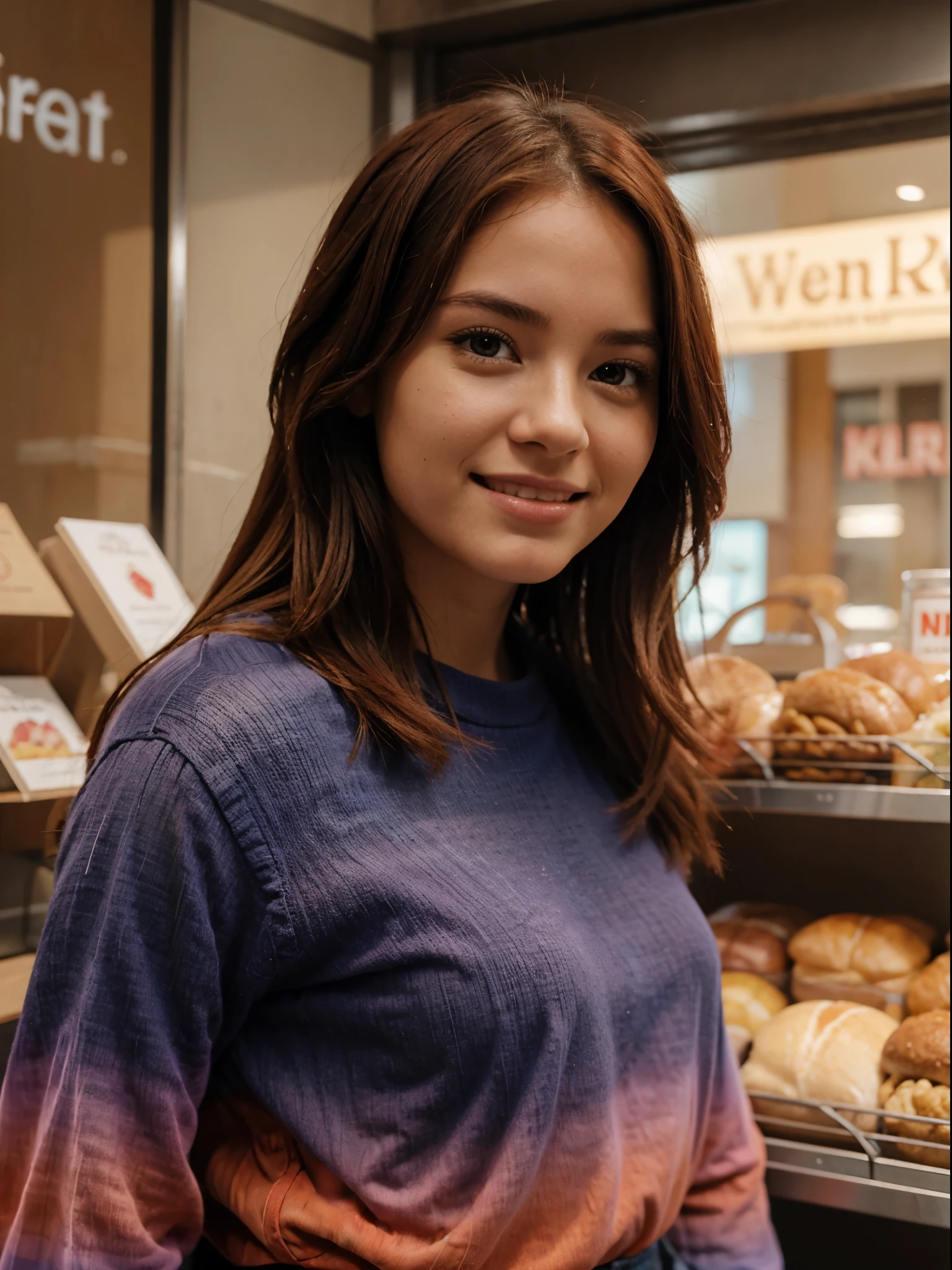 Beautiful wornan, 20 years okt, with a smile on their face, red hair, , taken with iphone camara BREAK medium shot seihe of a pretty young woman BREAK (ombre:1.3) BREAK tim grain, medium quality in Paris