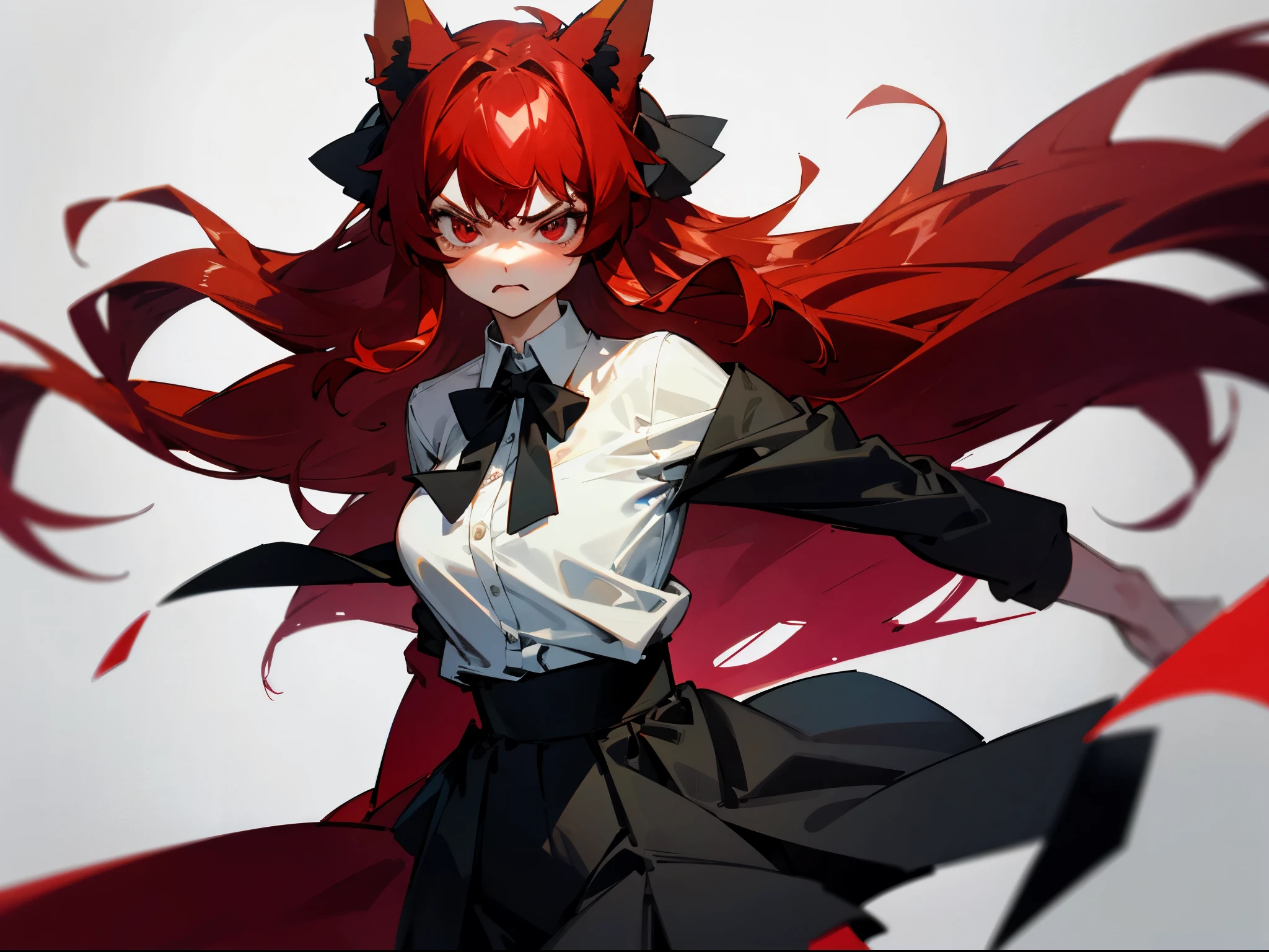 red hair long hair　red eyes　fox ears　choker　anime