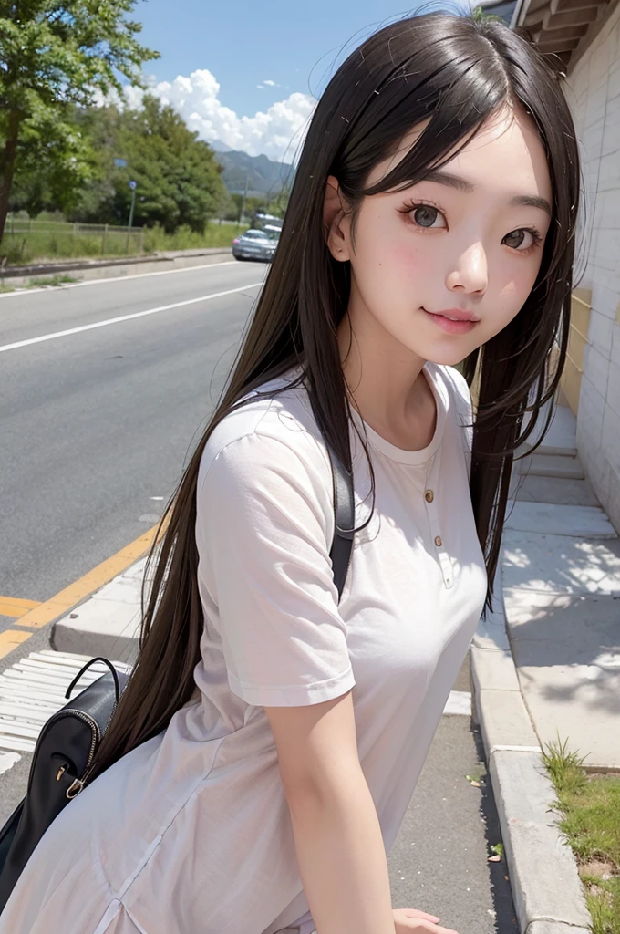 Crear una imagen de una chica similar a Yui Arakaki. Focus especially on the atmosphere around the eyes and hair style, and draw a person who has an impression similar to yours. Also, Incorporate a bright smile or elegant expression similar to hers. Puedes arreglar tu ropa y fondos libremente, pero por favor exprese su limpieza y encanto natural.