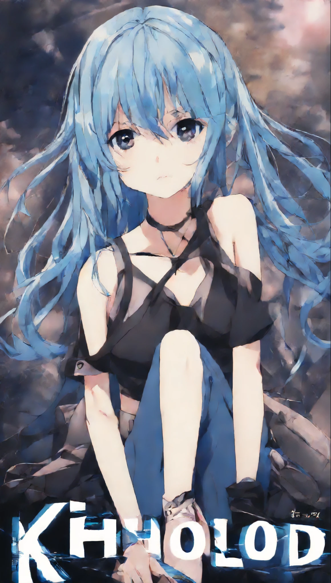 1girl, blue hair, anime style, anime, with title "kholod" on it
 ,Movie Poster, MoviePosterRedAF,
,