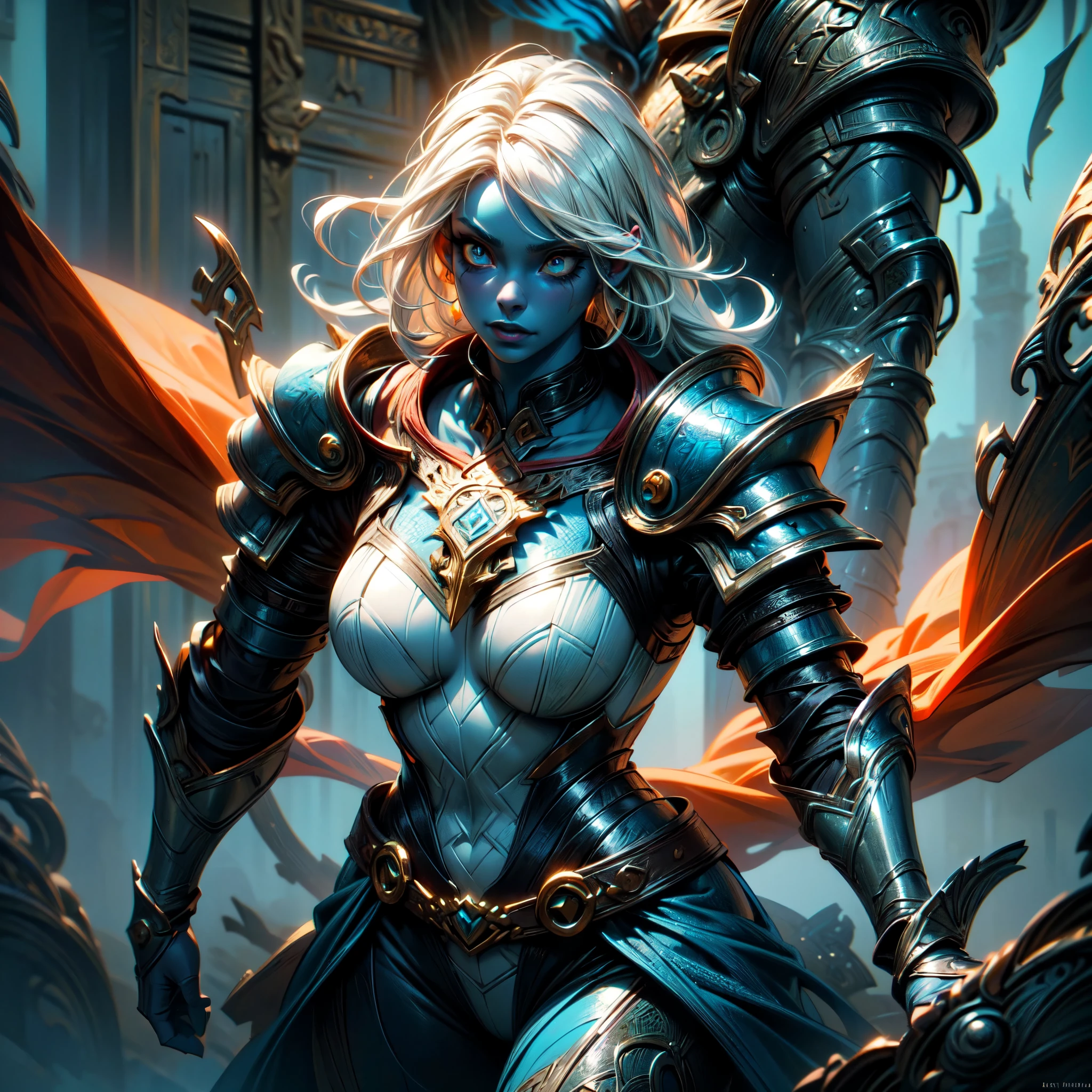 "The_Tall_Knight: A majestic and powerful figure standing tall in shining armor, commanding respect and fear. Detailed armor embellished with intricate designs and engravings. Piercing eyes radiating determination and strength. Surrounded by a mystical aura, amidst a backdrop of swirling mist and moonlit skies. Deep shadows and dramatic lighting enhance the air of mystery. Immersed in a vast fantasy world, ready to embark on epic quests and vanquish formidable foes."