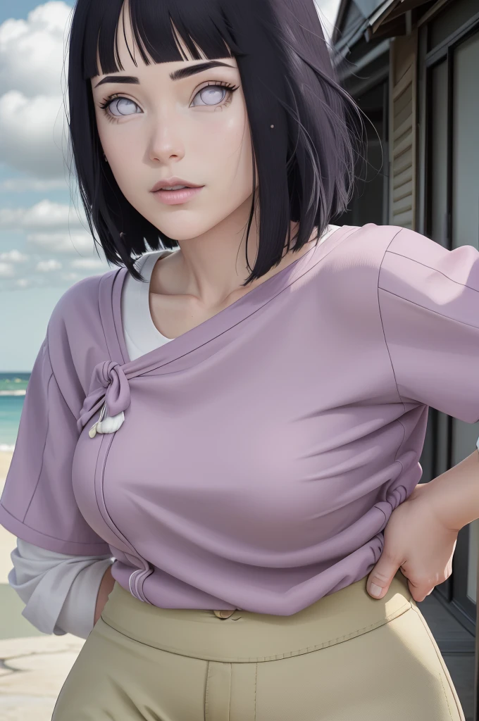 {-erro_de_anatomia:1.0}master part, absurdos, Hinata\(Boruto\), 1girl, sozinho,Mature female, Capuz roxo,mangas em camadas, brown pants, ao ar livre, Campo de flores de lavanda, looking at the petals), Cloudy sky, perfect composition, circunstanciado lips, peito grande, beautiful face, body propotion, corar, (pink lips), cabelos curtos, lilac eyes, olhar suave, super realistic, circunstanciado, Photo Session, rosto e corpo realistas, Realistic hair, olhos realistas, nariz realista, realistic lips, brown pants, anime, close up the face, portait
