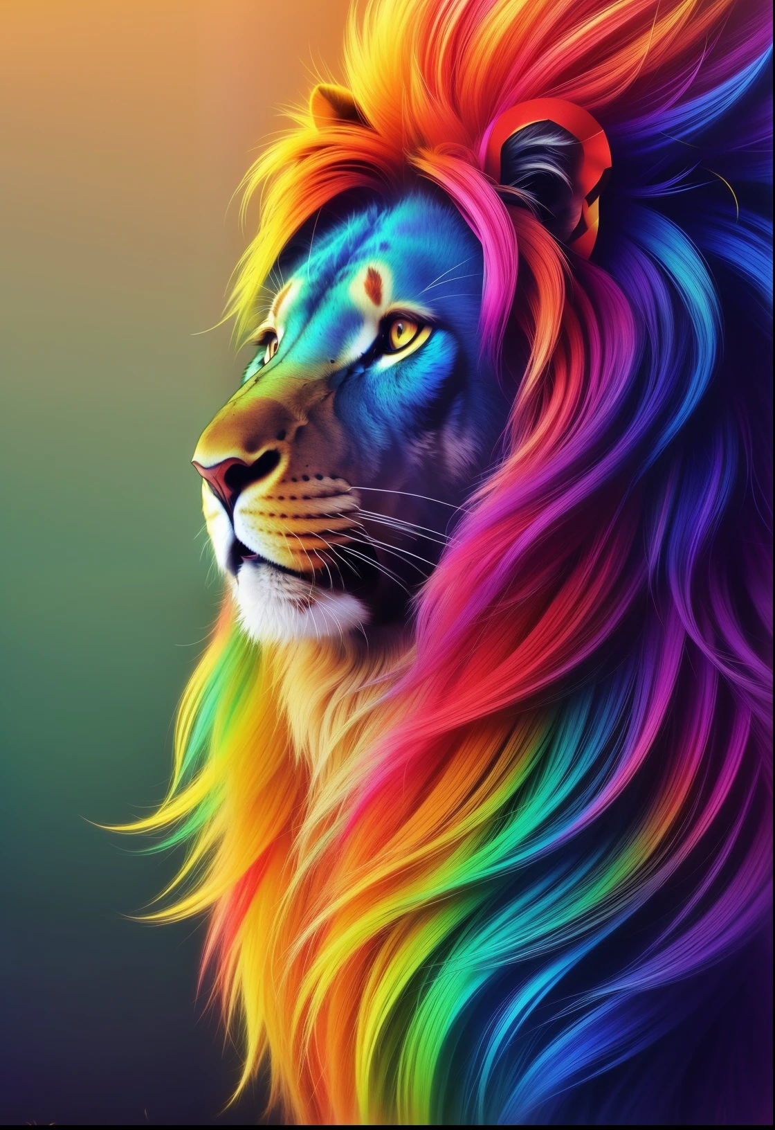 a lion with a rainbow mane and a black background, Gotejamento HD colorido, Imagem colorida, bonito e colorido, cores fortes e vibrantes, olhar orgulhoso, lindas cores vibrantes, amazing colors, with the mane of a lion, awesome wallpaper, cores vibrantes, colorido bonito, the mane of a lion, Colorful rainbow, cores deslumbrantes, half lion, papel de parede do telefone hd